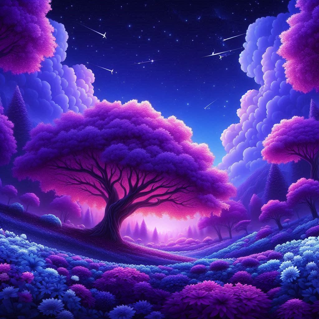 18.02.2025 | wallpaper | AI-powered | A natural and futuristic wallpaper with shades of blue, purple. 