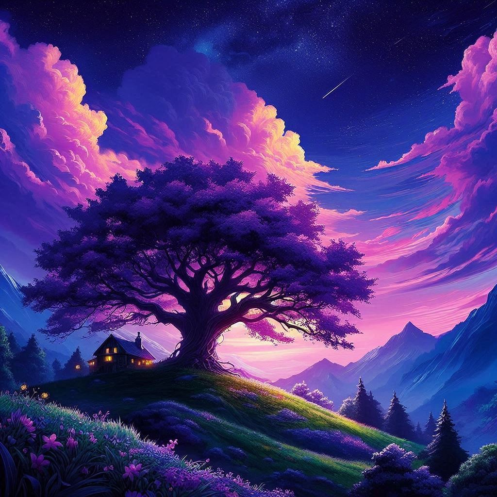 18.02.2025 | wallpaper | AI-powered | A natural and futuristic wallpaper with shades of blue, purple. 