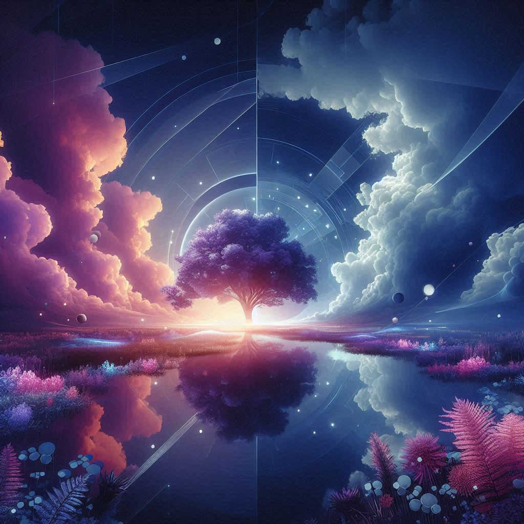 18.02.2025 | wallpaper | AI-powered | A natural and futuristic wallpaper with shades of blue, purple. 