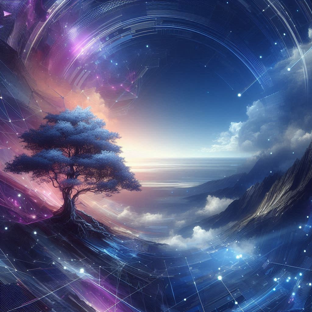 18.02.2025 | wallpaper | AI-powered | A natural and futuristic wallpaper with shades of blue, purple. 