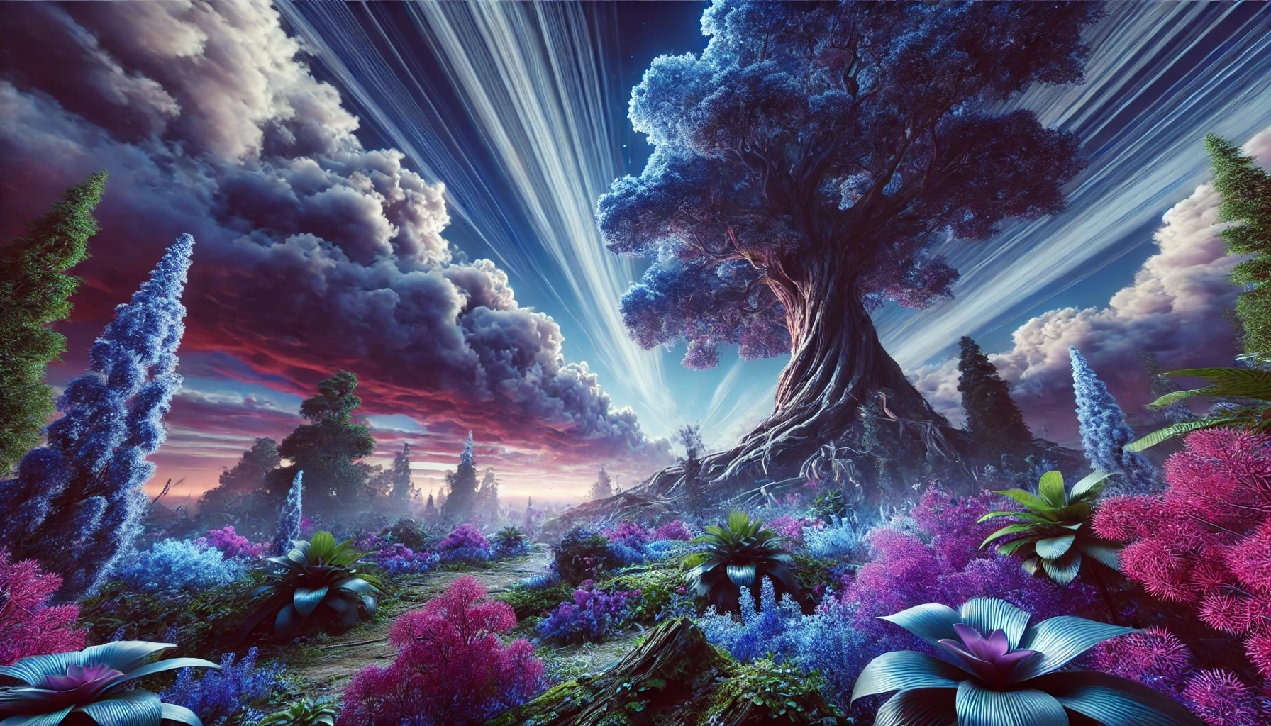 18.02.2025 | wallpaper | AI-powered | A natural and futuristic wallpaper with shades of blue, purple. 