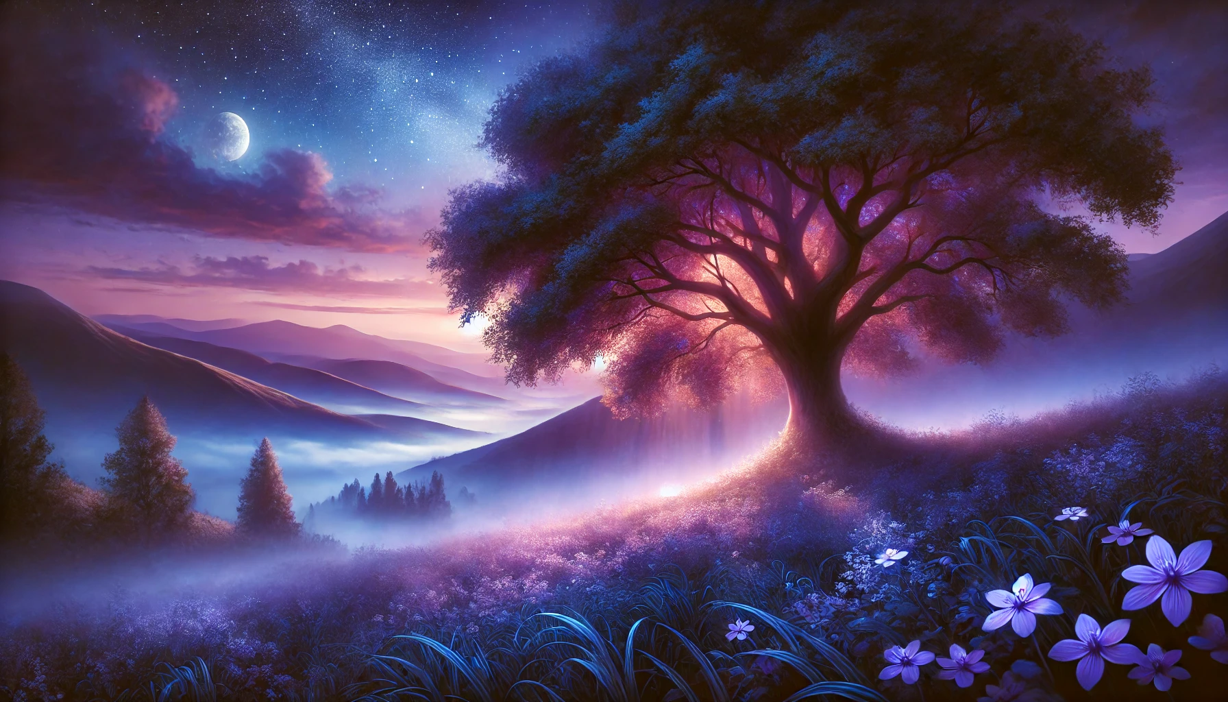 18.02.2025 | wallpaper | AI-powered | A natural and futuristic wallpaper with shades of blue, purple. 